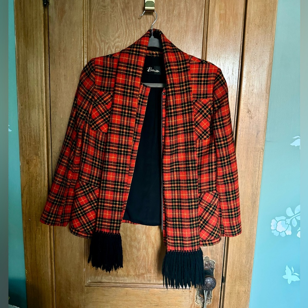 Vintage plaid wool coat with matching scarf